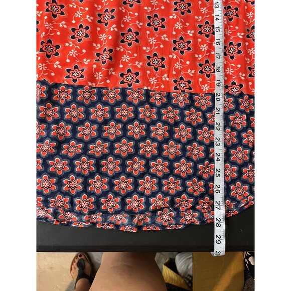 Boden Blouse Womens 14 Red Navy Floral Boho Peasant V Neck Long Sleeve Tunic - Picture 8 of 8